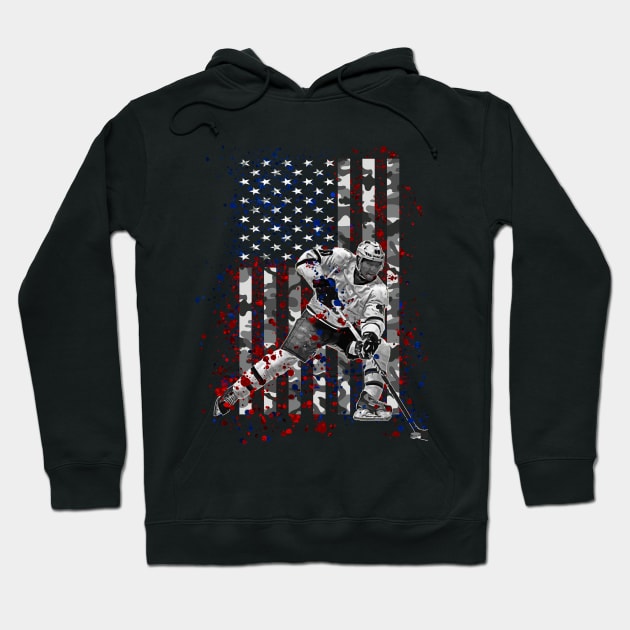 Ice Hockey Camo American Flag Patriotic 4th of July Gifts Hoodie by TeeCreations